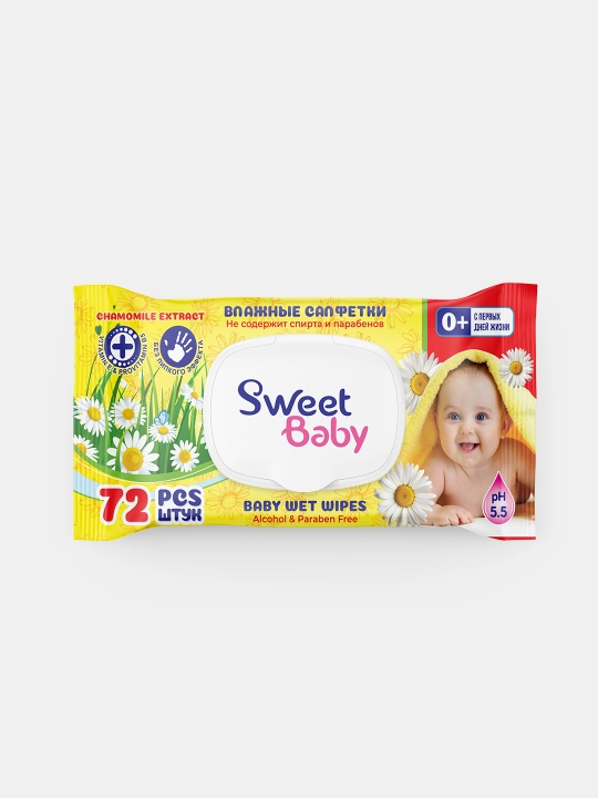 Детские и семейные влажные салфетки с крышкой, гипоаллергенные, SweetBaby EliteSoft, 72 шт