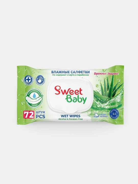 Детские и семейные влажные салфетки с крышкой, гипоаллергенные, SweetBaby EliteSoft, 72 шт