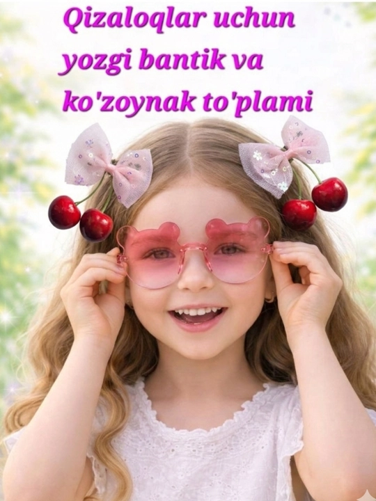Qizlar uchun quyoshdan himoya qiluvchi ko‘zoynak va bantik nabori