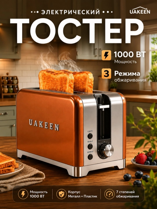 UAKEEN ZL-2104 toster 1000W ikki bo'limli non qizdirgich - 
