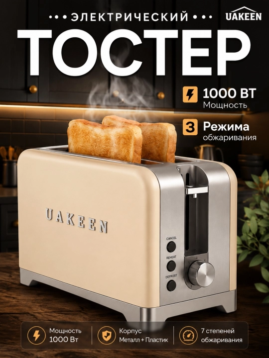 UAKEEN ZL-2104 toster 1000W ikki bo'limli non qizdirgich - 