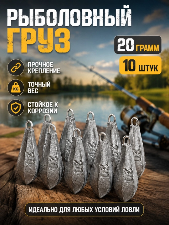 Рыболовный груз «Пуля» 20 грамм – набор 10 штук - 