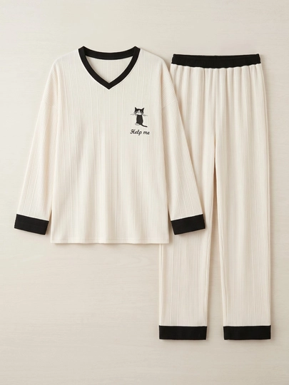 Ayollar uchun shimli pijama, bosma naqsh, uy kostyumi, o‘lchami M-XXL