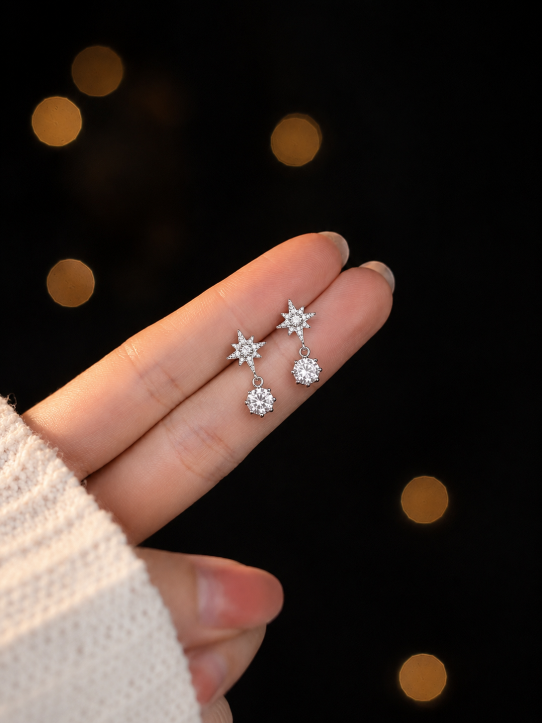Женские серьги из серебра 925 пробы Sterling Silver «Звезда» с фианитами, 2,2 г