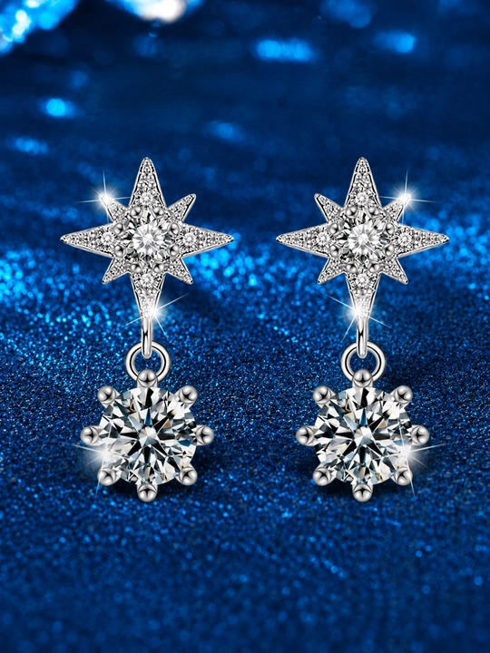 Женские серьги из серебра 925 пробы Sterling Silver «Звезда» с фианитами, 2,2 г - 