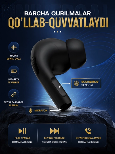 Simsiz Bluetooth Quloqchin TWS Sensorli HD Ovozli Naushnik