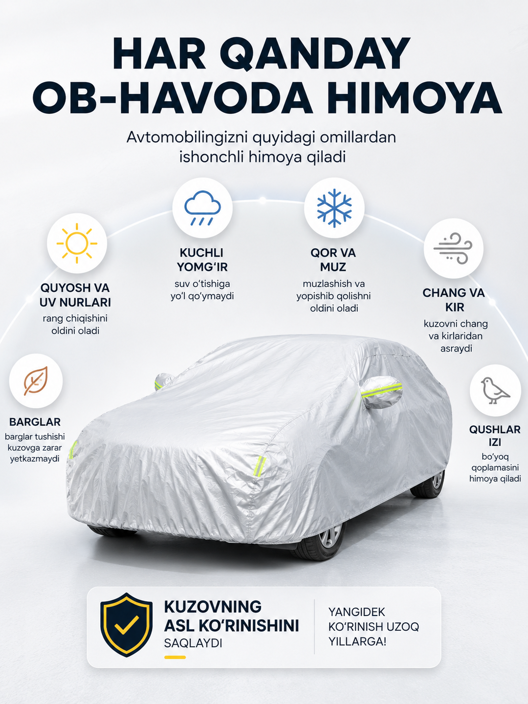 Avtomobil uchun tent, barcha mavsumiy himoya chodiri, BYD, KIA, Chevrolet, Haval uchun