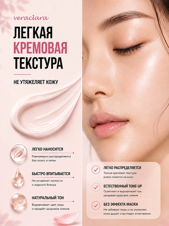 Тон-ап крем для лица Veraclara Brightening Tone-Up Cream, компактный формат, 27 г
