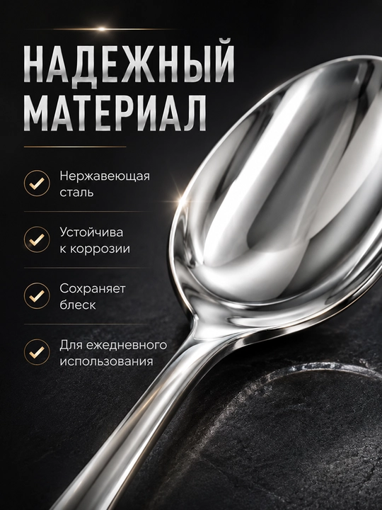Osh qoshiq to‘plami 6 dona – zanglamas po‘latdan tayyorlangan osh qoshiqlari
