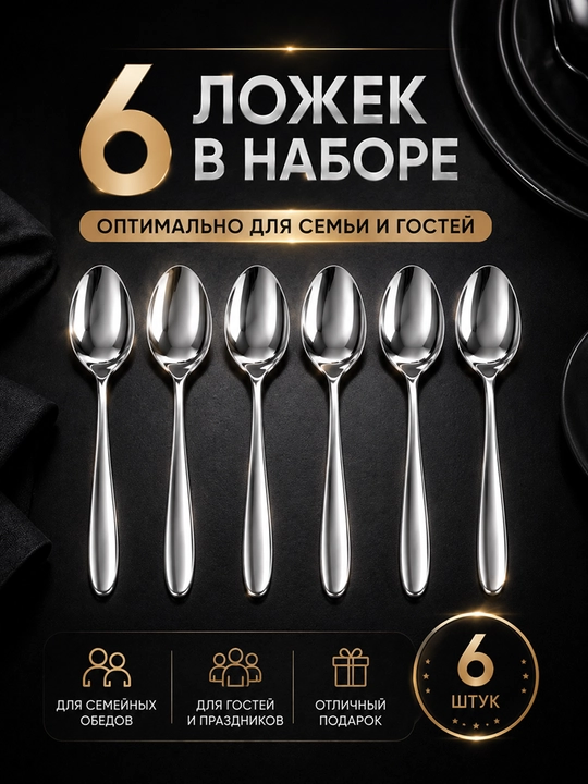 Osh qoshiq to‘plami 6 dona – zanglamas po‘latdan tayyorlangan osh qoshiqlari