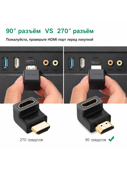 Burchakli adapter HDMI UGREEN 4K60гц HD112