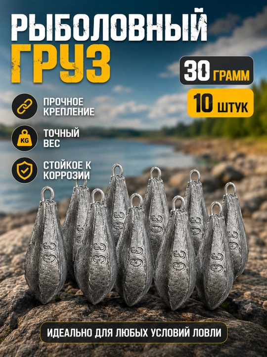 Baliq ovlash uchun "Pulya" shaklidagi gruz – 30 gramm, 10 dona - 