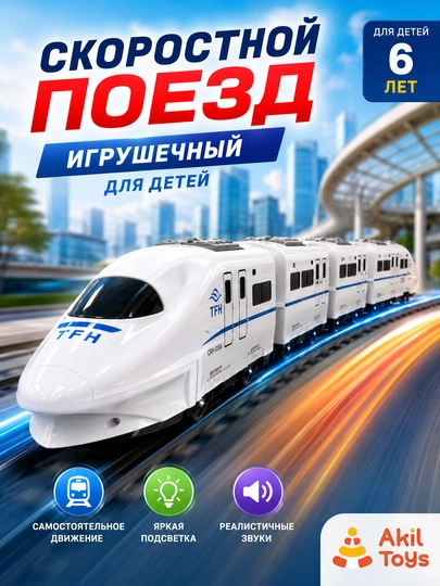 Скоростной поезд — интерактивный игрушечный поезд с подсветкой и движением, Akil Toys
