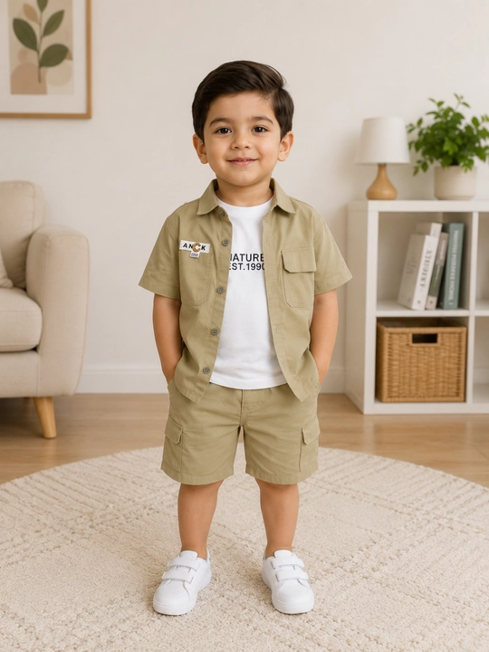 Летний комплект для мальчиков, футболка шорты, kids summer set, бежевый костюм