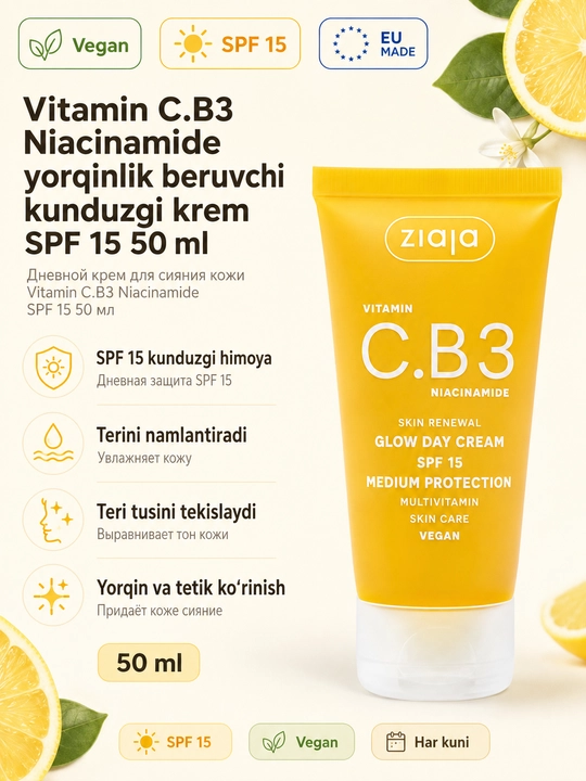 Vitamin C.B3 Niacinamide yorqinlik beruvchi kunduzgi krem SPF 15 50 ml