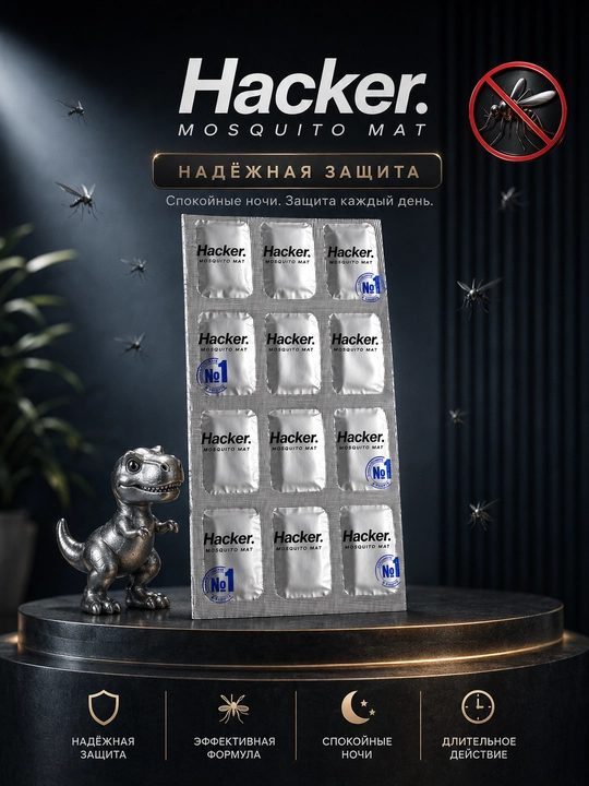 Hacker, Mosquito Mat, Пластины от комаров, 15 шт, Без запаха, быстрое действие