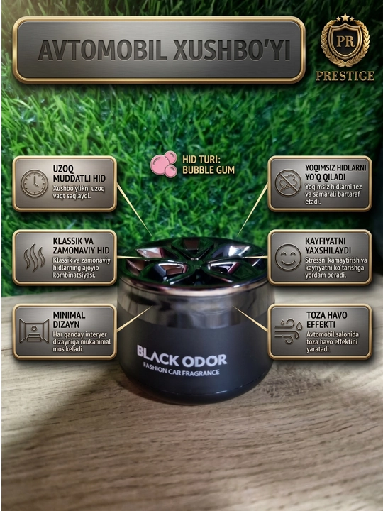 Avtomobil havo tozalagichi BLACK ODOR gel aromatizator qulupnay va saqich hidi, 50g