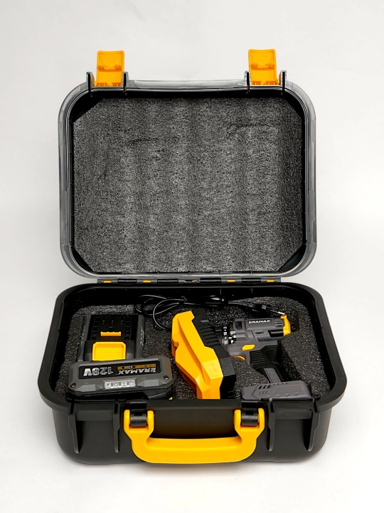 Shurup buragich professional ERAMAX, cho'tkasiz motor, 10 mm, akkumulyatorli, 2 dona