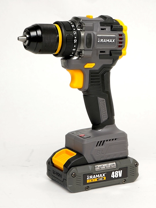 Shurup buragich professional ERAMAX, cho'tkasiz motor, 10 mm, akkumulyatorli, 2 dona