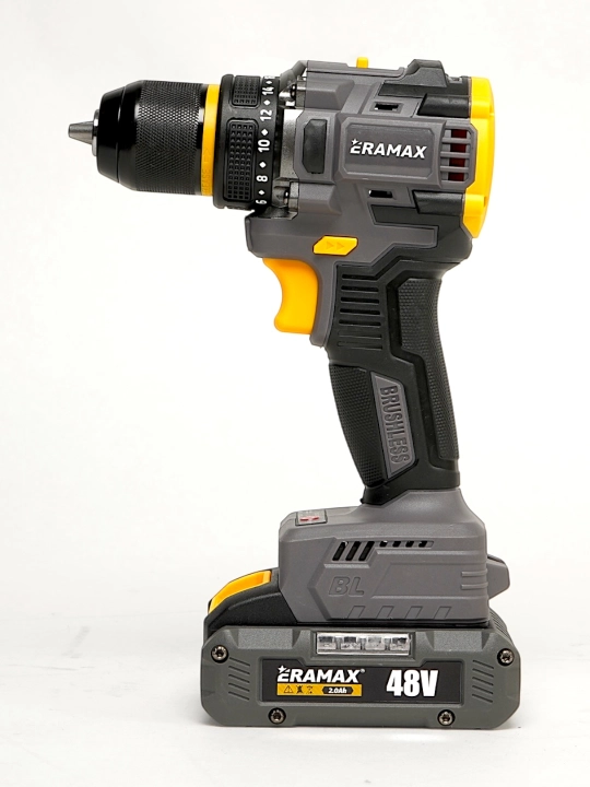 Shurup buragich professional ERAMAX, cho'tkasiz motor, 10 mm, akkumulyatorli, 2 dona