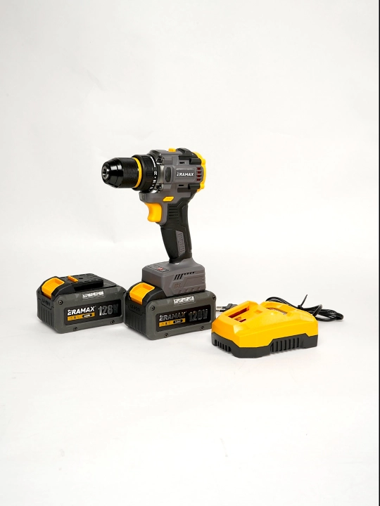 Shurup buragich professional ERAMAX, cho'tkasiz motor, 10 mm, akkumulyatorli, 2 dona