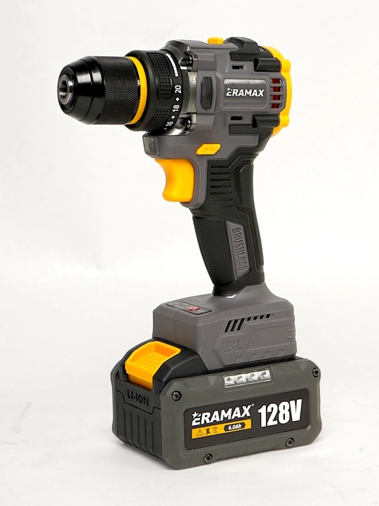 Shurup buragich professional ERAMAX, cho'tkasiz motor, 10 mm, akkumulyatorli, 2 dona