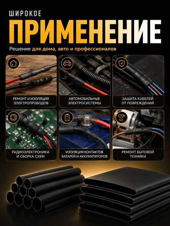 Набор термоусадочных трубок чёрный, d6,10,12,14,16,18,20,25, 3 размера
