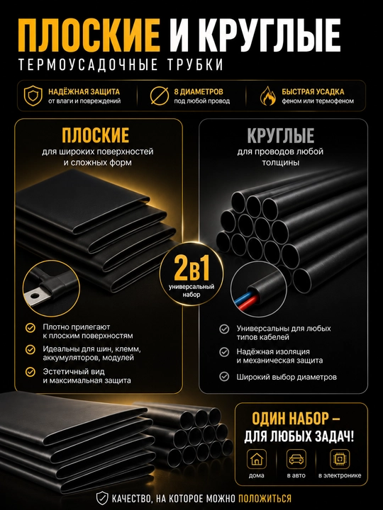 Набор термоусадочных трубок чёрный, d6,10,12,14,16,18,20,25, 3 размера