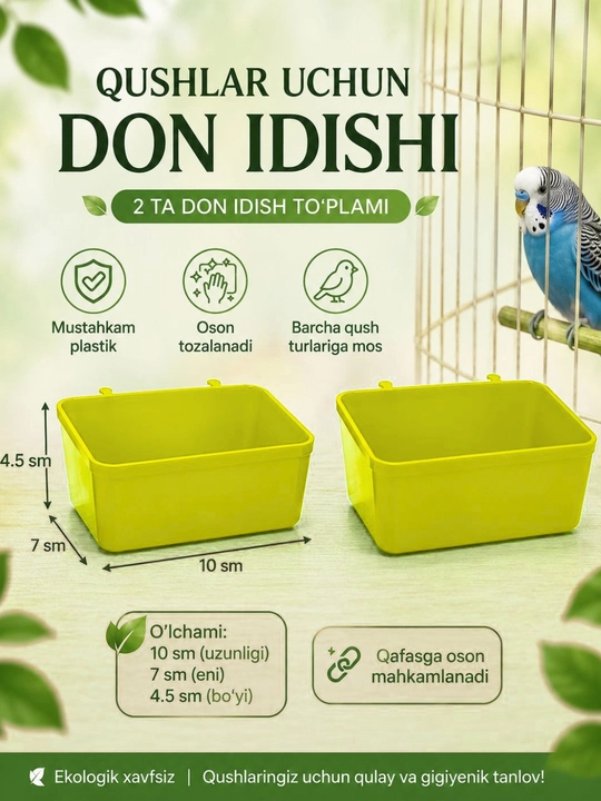 Qushlar va to'tiqushlar uchun don va suv idishi to'plami, 2 dona - 