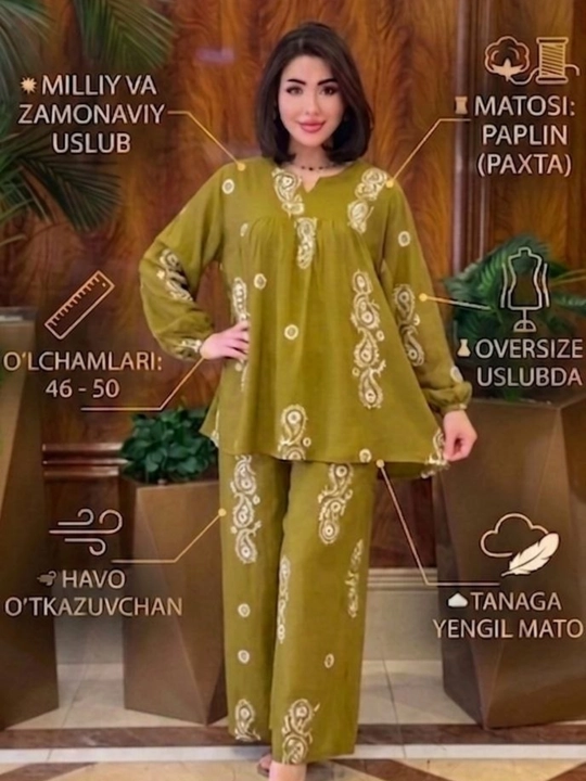 Dvoykalar ayollar uchun ,kostyum va shim, paplin, oversize ayollar kiyimlari dvoyka 46-50