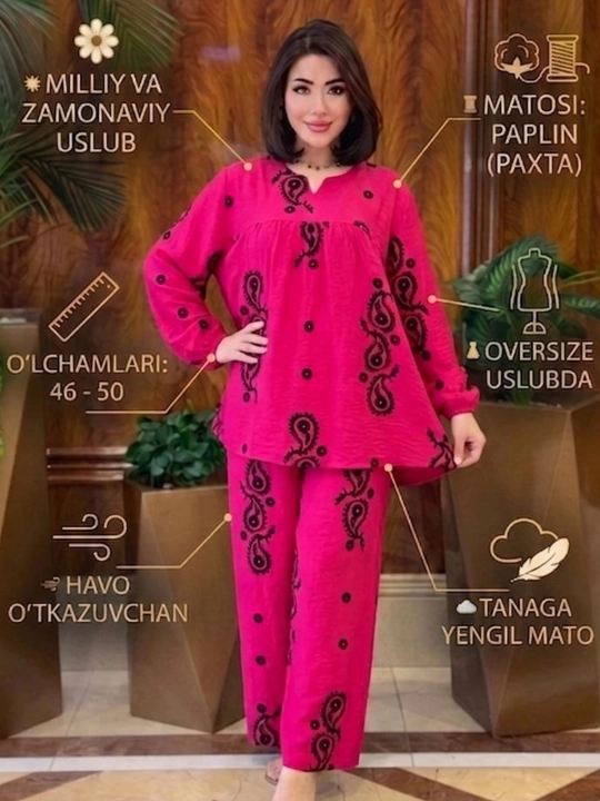 Dvoykalar ayollar uchun ,kostyum va shim, paplin, oversize ayollar kiyimlari dvoyka 46-50