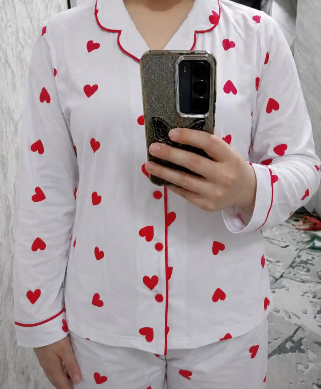 Ayollar uchun pijama to‘plami UzLook, paxtali, uzun yengli  S-2XL