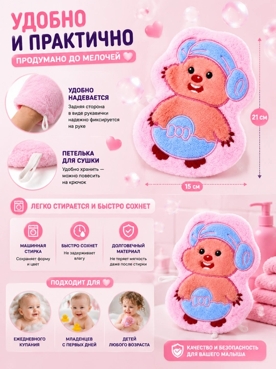 Мягкая детская мочалка – бережный уход за нежной кожей малыша