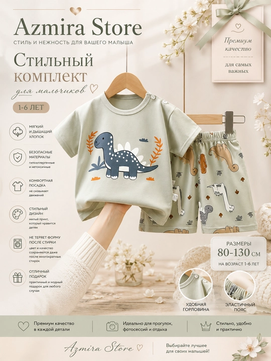Детский комплект для мальчиков «Динозавр» — Azmira Store