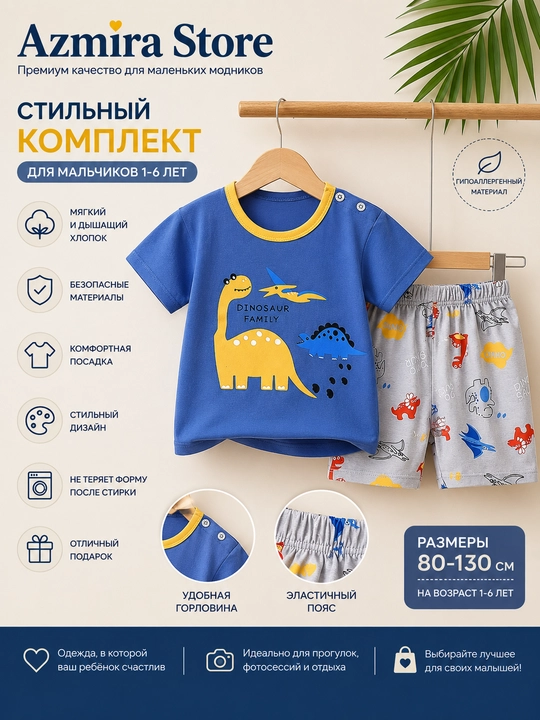 Детский комплект для мальчиков «Динозавр» — Azmira Store