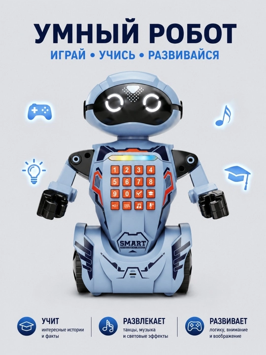 Интерактивный робот на радиоуправлении со светом и танцами, Русская озвучка