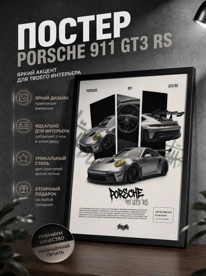Постер Porsche 911 GT3 RS — стильный акцент для современного интерьера - 