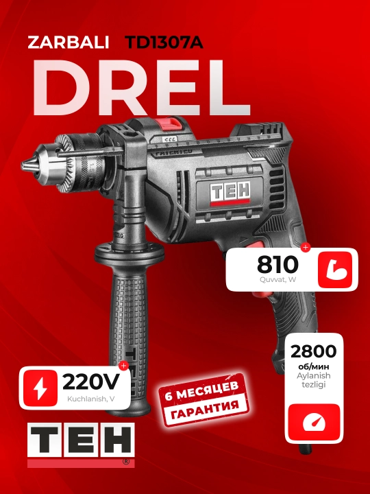 Zarbli drel TEH TD1308A, 810 Vt, 2800 ob/min, 41600 ud/min