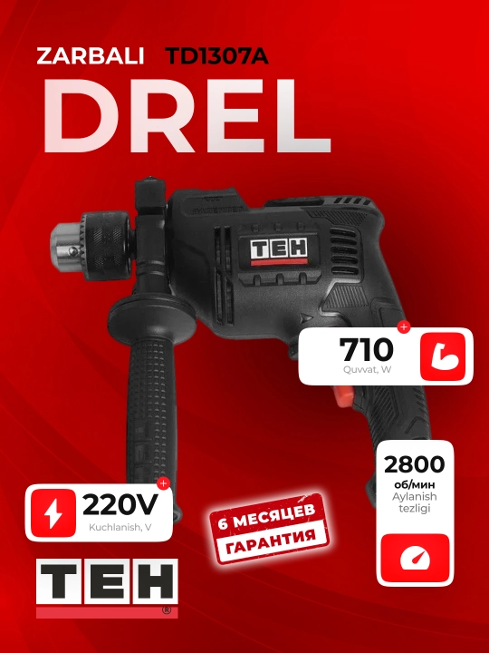 Zarbli drel TEH TD1307A, 710 Vt, 3000 ob/min, 48000 ud/min