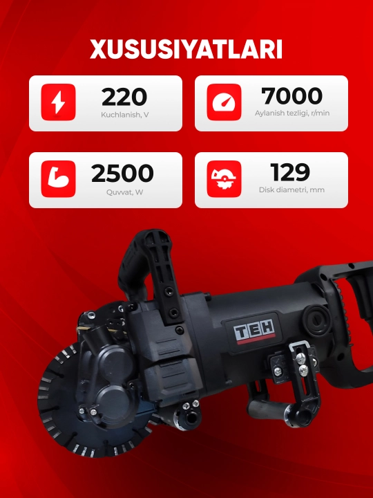 Штроборез TEH TC12925, для стен и потолков, профессиональный, 2500 Вт, 7000 об/мин