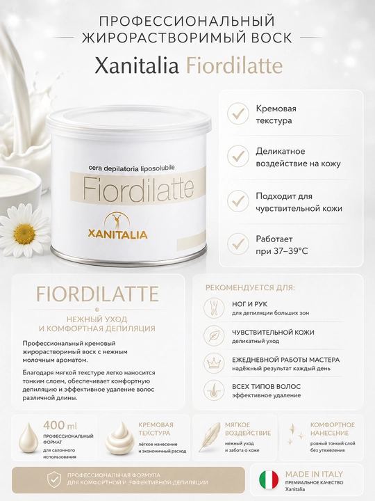 Depilatsiya uchun yog‘da eriydigan mum bankada XanItalia, 400 ml, 800 ml - 