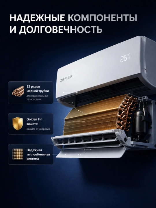 Кондиционер Ziffler 12 DC Inverter, R32 Freon, 135-265 V + Ten