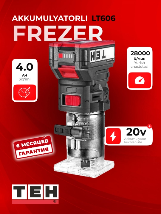 Akkumulyatorli frezer TEH LT606, litiy-ion batareya, ko‘chma, 28000 ob/min