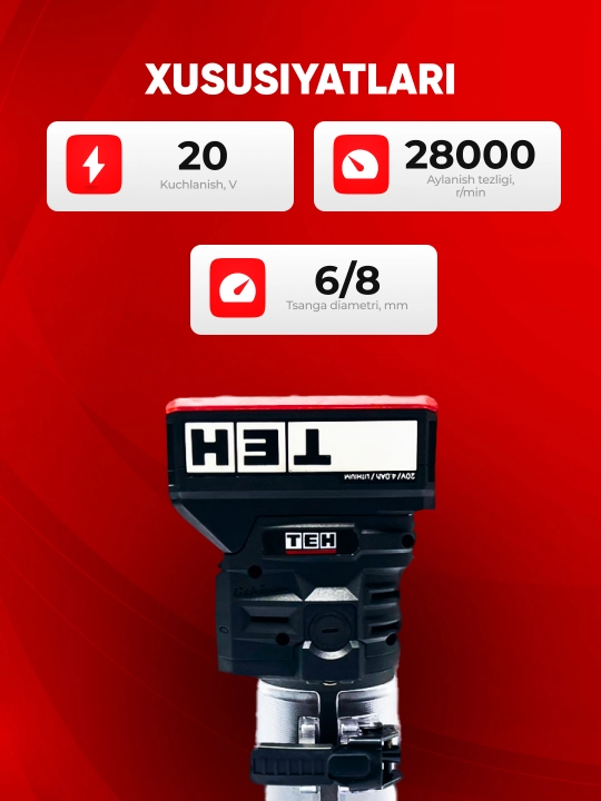 Akkumulyatorli frezer TEH LT606, litiy-ion batareya, ko‘chma, 28000 ob/min