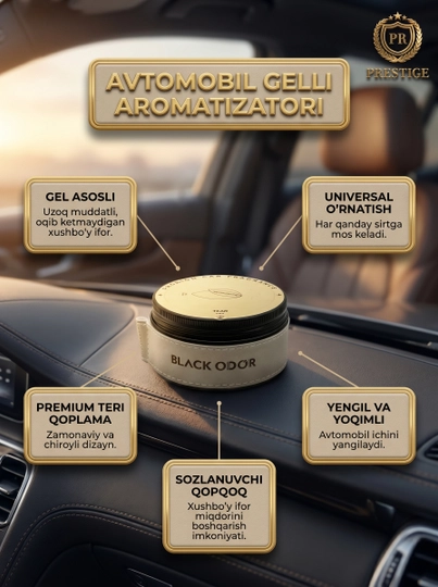 Avtomobil gelli aromatizatori BLACK ODOR uy va mashina uchun havo tozalagich, 100g