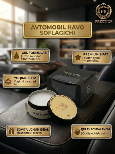 Avtomobil gelli aromatizatori BLACK ODOR uy va mashina uchun havo tozalagich, 100g - 