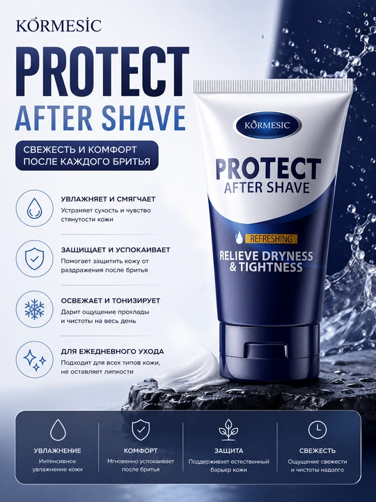Крем после бритья мужской от раздражения и сухости кожи Kormesic Protect After Shave 100 г - 