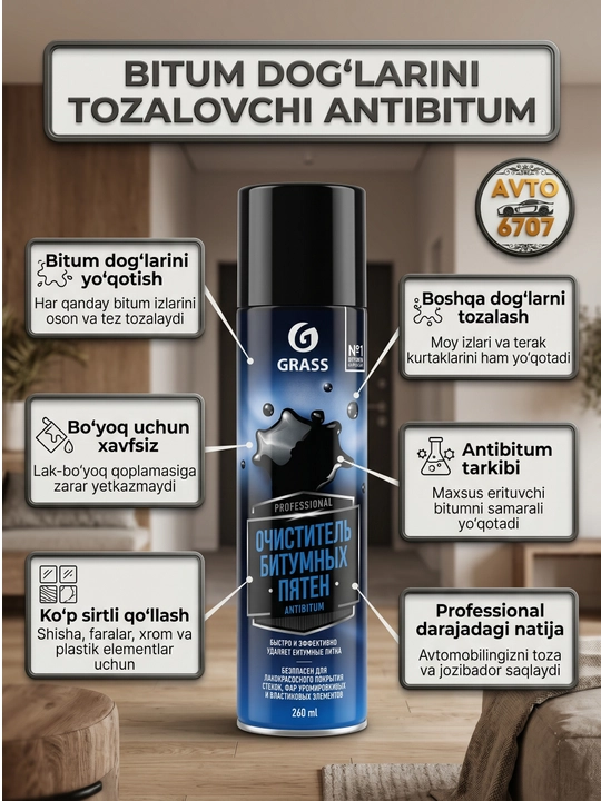 Очиститель битумных пятен Grass Antibitum для всех автомобилей, спрей аэрозоль