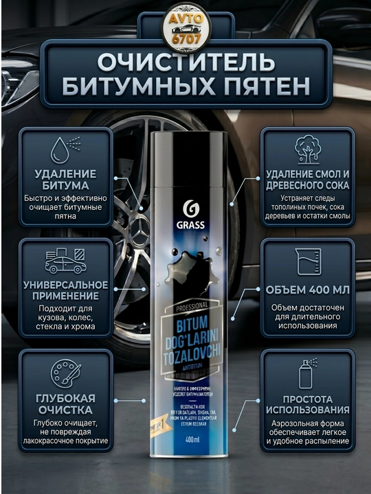 Очиститель битумных пятен Grass Antibitum для всех автомобилей, спрей аэрозоль