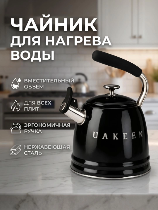 UAKEEN 3,5L hushtakli zanglamaydigan po‘lat choynak induksion gaz va elektr plitalar uchun - 